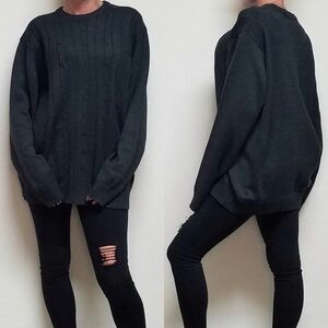 Oscar de la Renta Charcoal Gray Corded Cotton Blend Knit Long Sleeve Sweater XXL